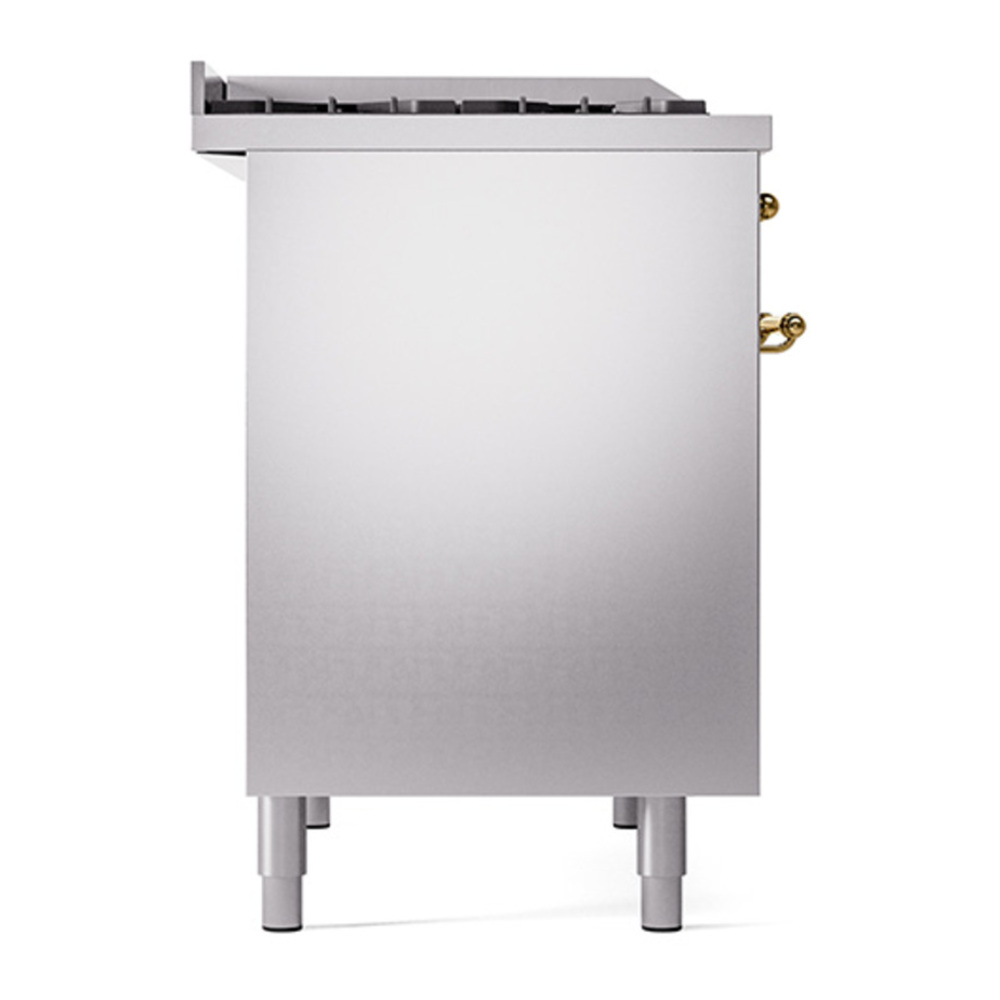 ILVE UPD40FQNMPSSG Nostalgie II 40 inch Dual Fuel Range with Double Ovens, 6 Burners and Griddle (Natural Gas, Solid Door, Stainless Steel, Brass) 7 ILVE_UPD40FQNMPSSG_Nostalgie_II_Left_Angle