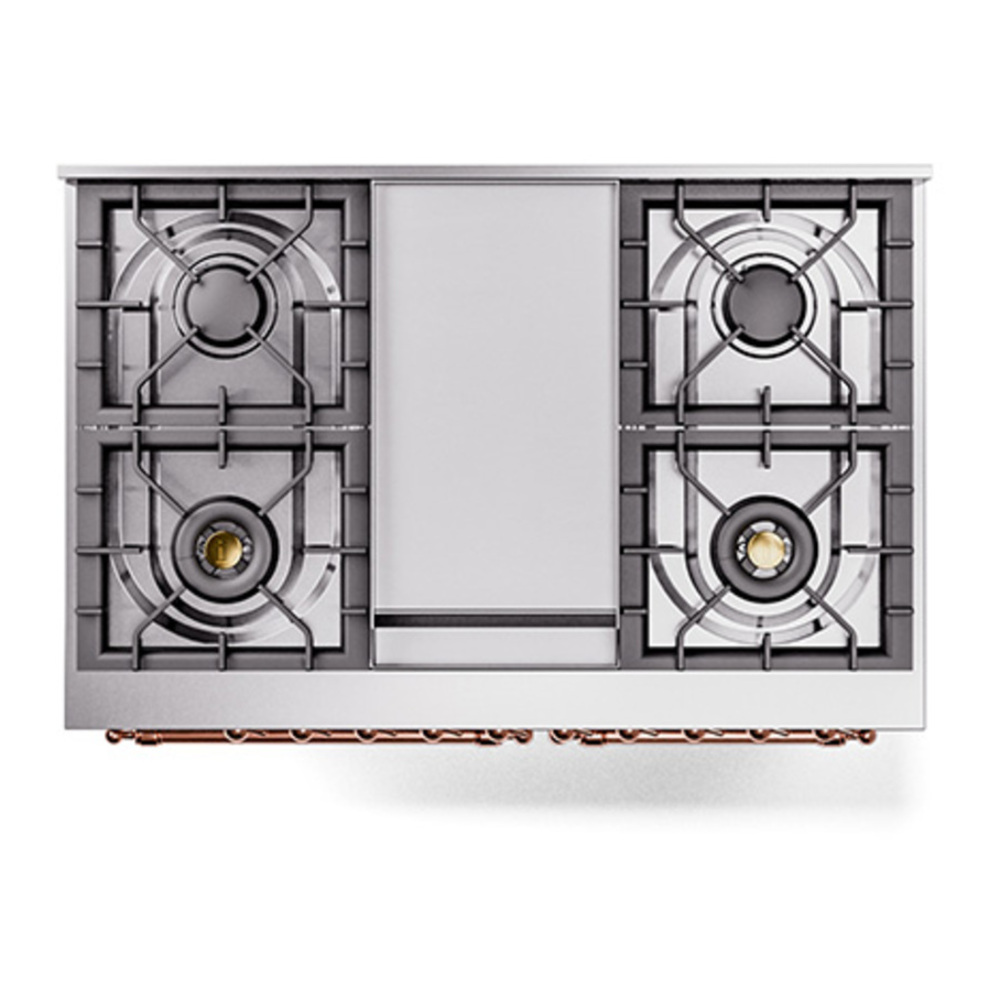 ILVE UPD40FQNMPSSP Nostalgie II 40 inch Dual Fuel Range with Double Ovens, 6 Burners and Griddle (Natural Gas, Solid Door, Stainless Steel, Copper) 6 ILVE_UPD40FQNMPSSP_Nostalgie_II_top_view