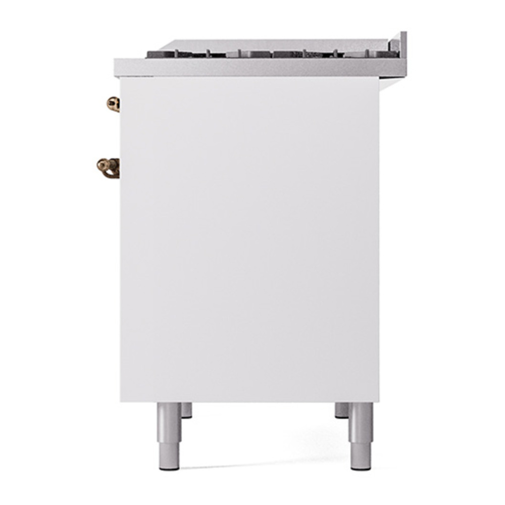 ILVE UPD40FQNMPWHB Nostalgie II 40 inch Dual Fuel Range with Double Ovens, 6 Burners and Griddle (Natural Gas, Solid Door, White, Burnished) 8 ILVE_UPD40FQNMPWHB_Nostalgie_II_Right_Angle