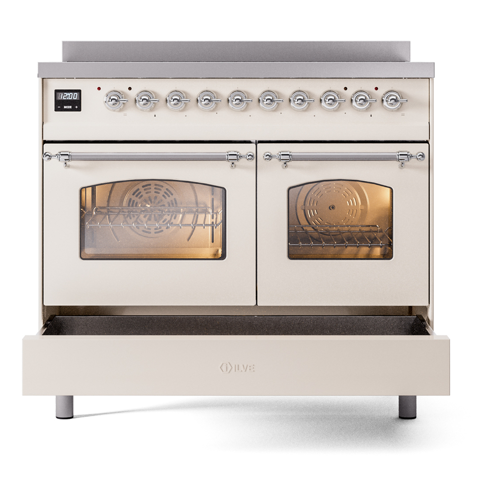 ILVE Nostalgie II 40" UPDI406NMPAWC Induction Range, drawer opened