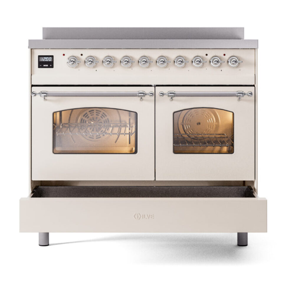 ILVE Nostalgie II 40" UPDI406NMPAWC Induction Range, drawer opened