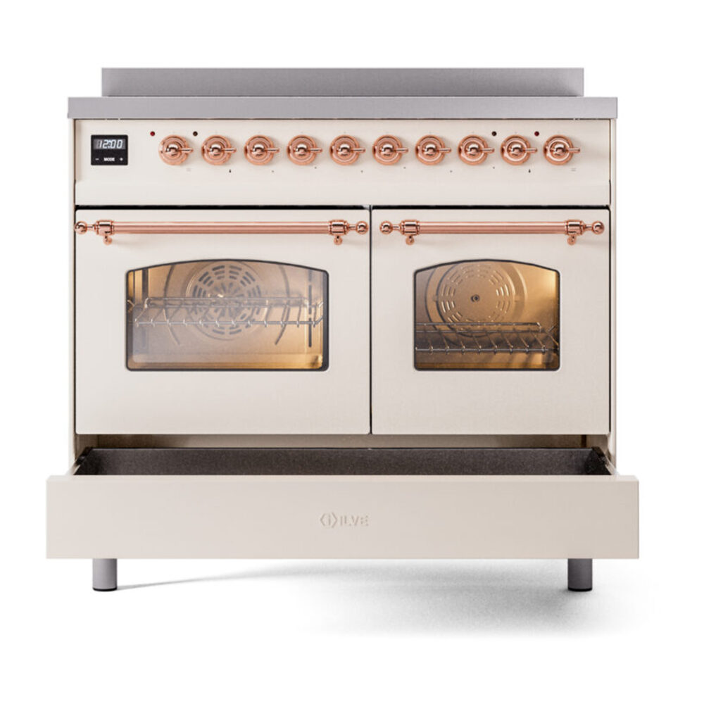 ILVE Nostalgie II 40" UPDI406NMPAWP Induction Range, drawer opened