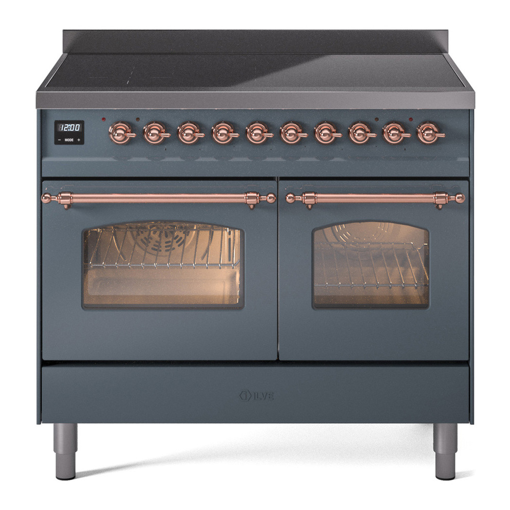 ILVE UPDI406NMPBGP Nostalgie II 40 inch Induction Range with 6 Elements (Triple Glass Door, Blue Grey, Copper) 1 UPDI406NMPBGP