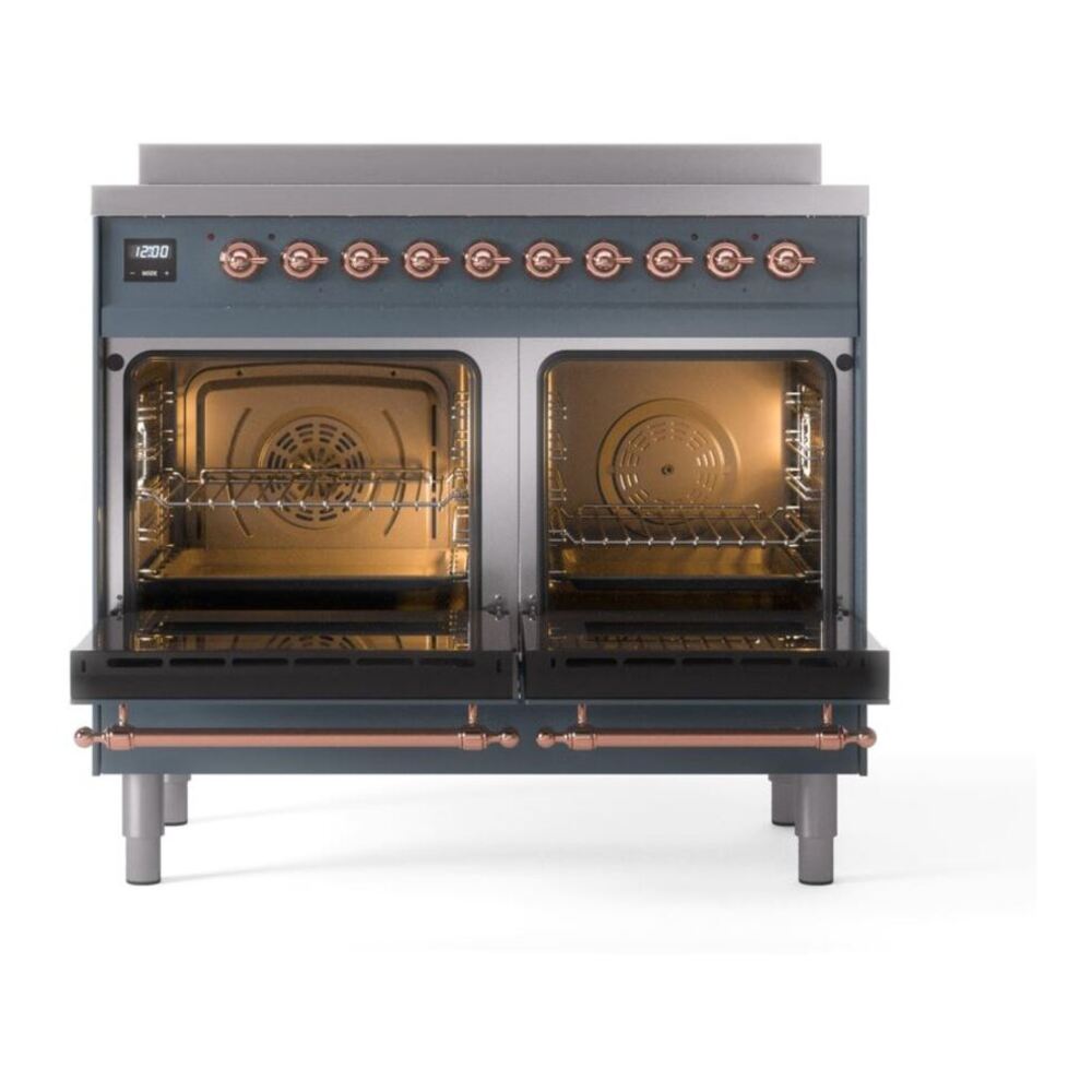 ILVE UPDI406NMPBGP Nostalgie II 40 inch Induction Range with 6 Elements (Triple Glass Door, Blue Grey, Copper) 5 ILVE Nostalgie II 40" UPDI406NMPBGP Induction Range, oven doors opened