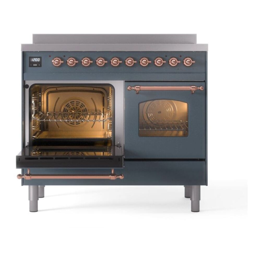 ILVE UPDI406NMPBGP Nostalgie II 40 inch Induction Range with 6 Elements (Triple Glass Door, Blue Grey, Copper) 6 ILVE Nostalgie II 40" UPDI406NMPBGP Induction Range, main oven door opened