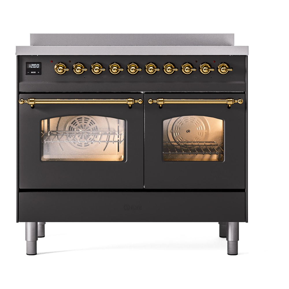 ILVE UPDI406NMPMGG Nostalgie II 40 inch Induction Range with 6 Elements (Triple Glass Door, Graphite Matte, Brass) 5 ILVE UPDI406NMP front