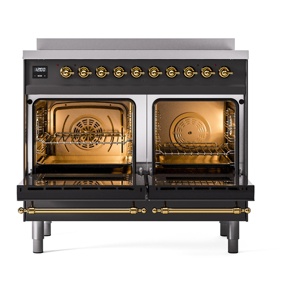 ILVE UPDI406NMPMGG Nostalgie II 40 inch Induction Range with 6 Elements (Triple Glass Door, Graphite Matte, Brass) 6 ILVE UPDI406NMP doors opened