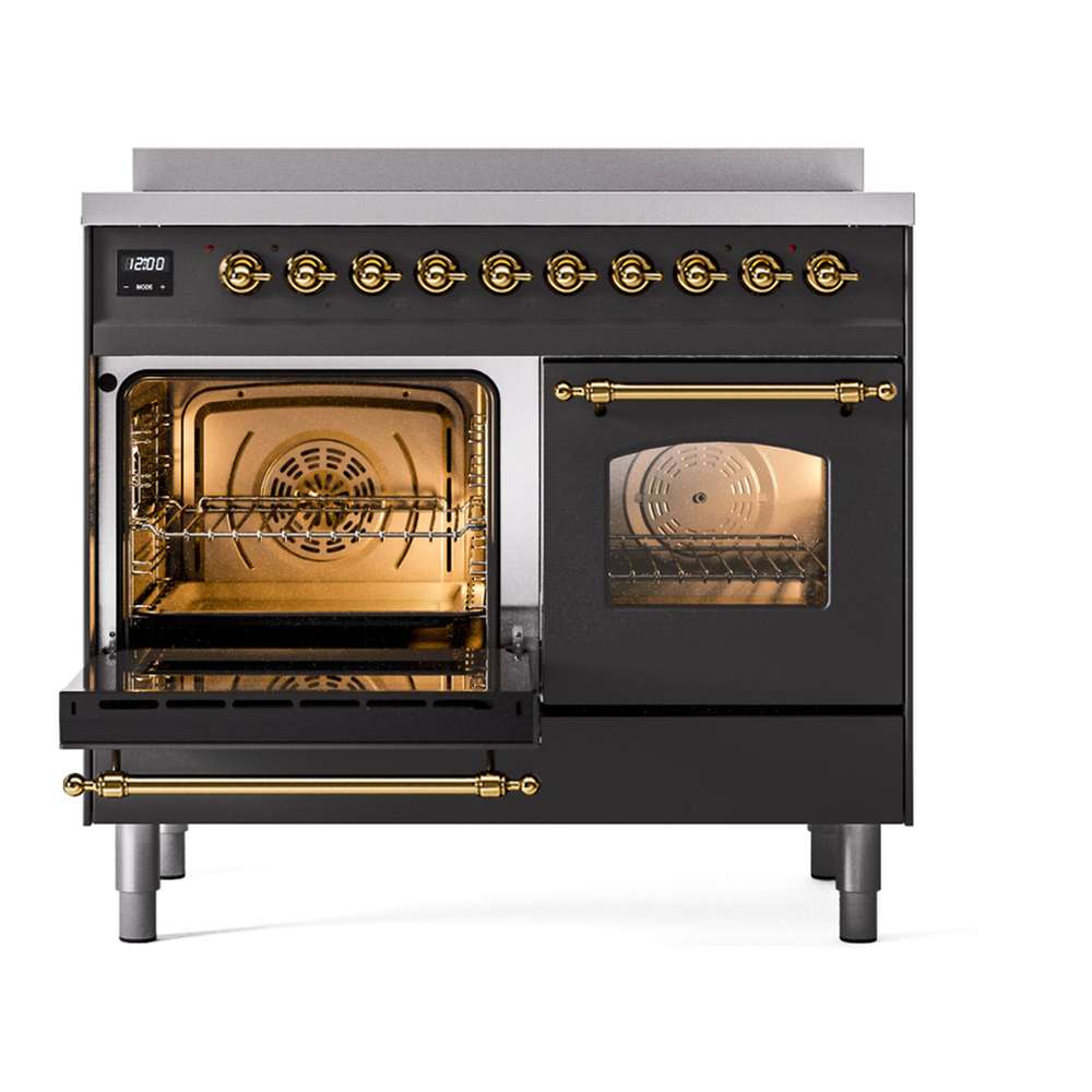 ILVE UPDI406NMPMGG Nostalgie II 40 inch Induction Range with 6 Elements (Triple Glass Door, Graphite Matte, Brass) 7 ILVE UPDI406NMP main opened