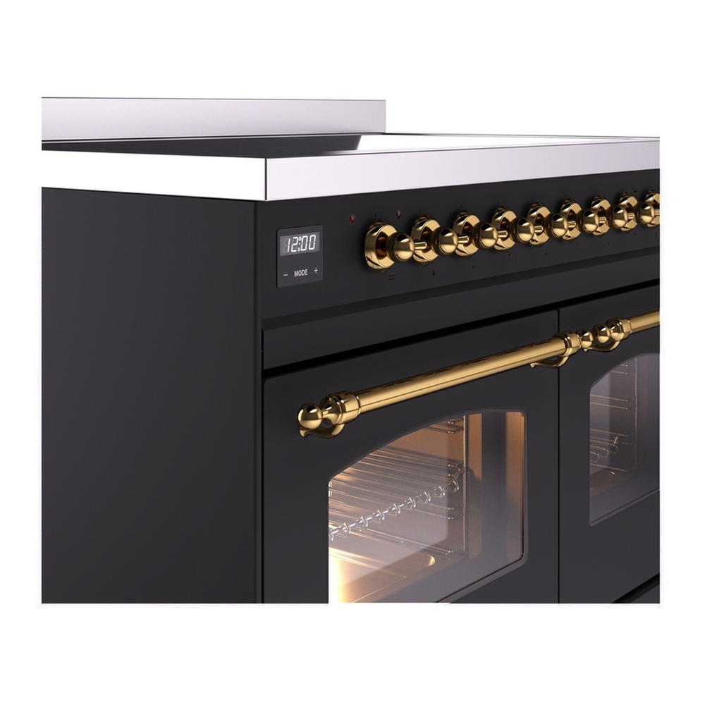 ILVE UPDI406NMPMGG Nostalgie II 40 inch Induction Range with 6 Elements (Triple Glass Door, Graphite Matte, Brass) 10 ILVE UPDI406NMP close up