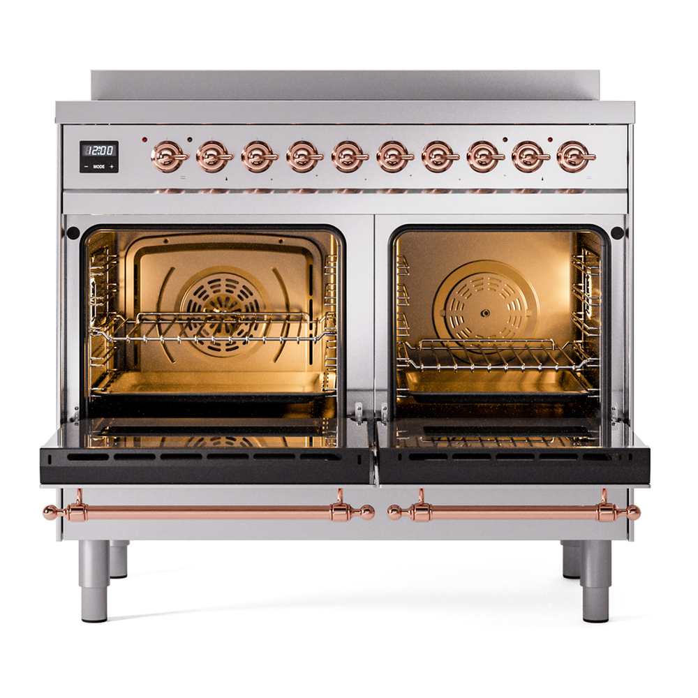 ILVE UPDI406NMPSSP Nostalgie II 40 inch Induction Range with 6 Elements (Triple Glass Door, Stainless Steel, Copper) 5 ILVE UPDI406NMPSSP Nostalgie II 40" Induction Range, oven doors opened