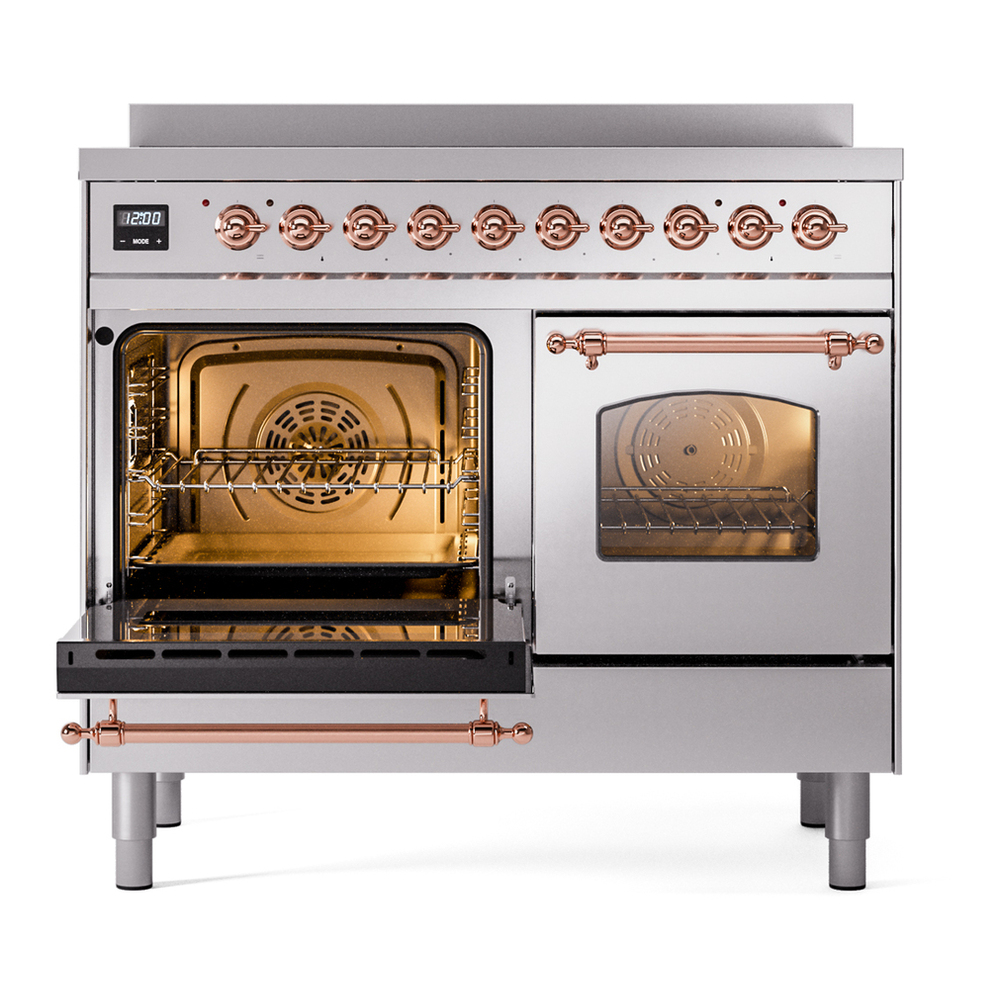 ILVE UPDI406NMPSSP Nostalgie II 40 inch Induction Range with 6 Elements (Triple Glass Door, Stainless Steel, Copper) 6 ILVE UPDI406NMPSSP Nostalgie II 40" Induction Range, main oven door opened