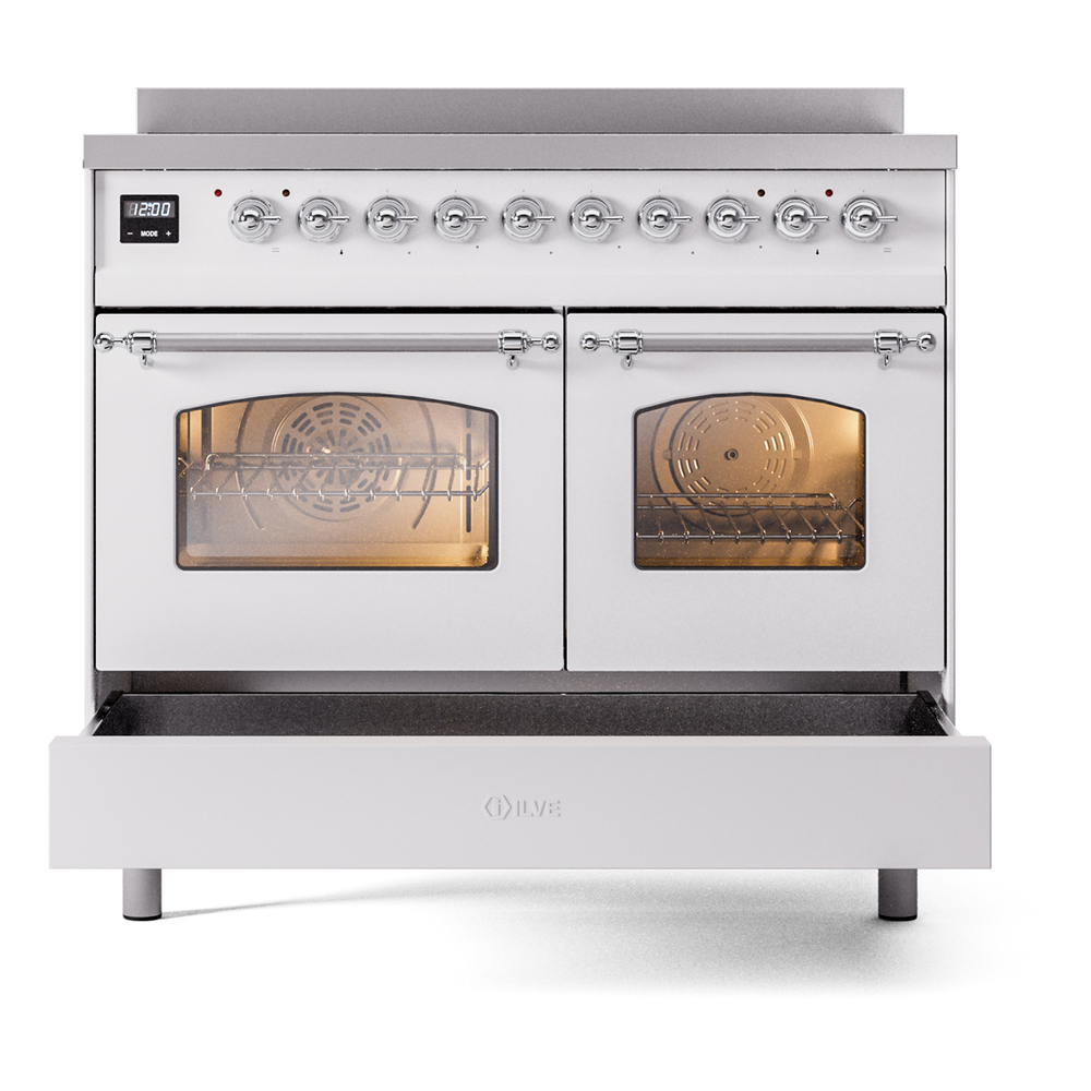 ILVE UPDI406NMPWHC Nostalgie II 40" Induction Range, drawer opened