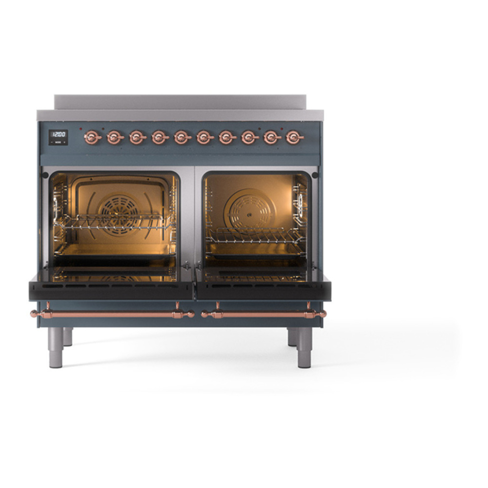 ILVE UPDI406QNMPBGP Nostalgie II 40 inch Induction Range with 6 Elements (Solid Door, Blue Grey, Copper) 2 ILVE_UPDI406QNMPBGP_oven_door_opened