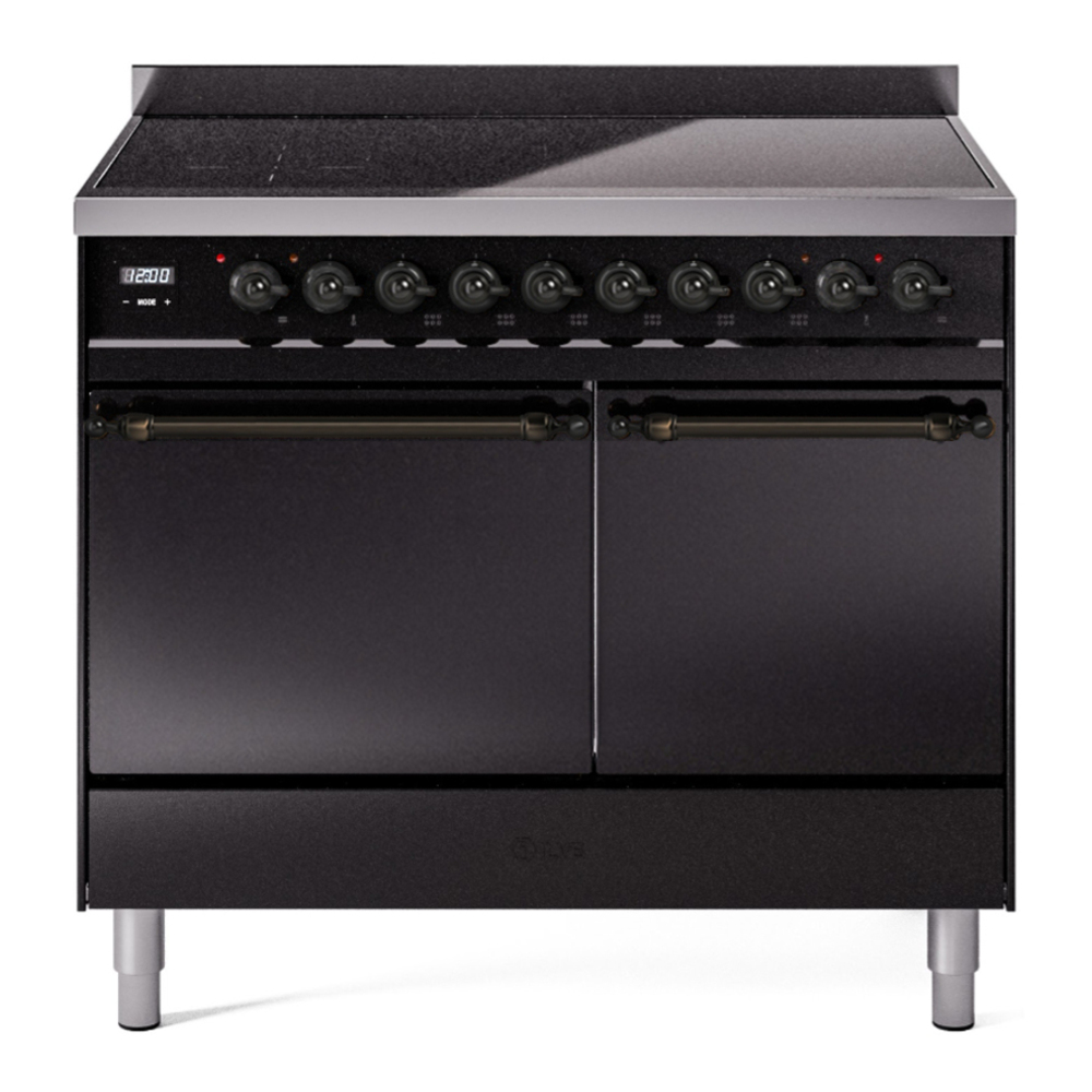 ILVE UPDI406QNMPBKB Nostalgie II 40 inch Induction Range with 6 Elements (Solid Door, Glossy Black, Burnished) 1 UPDI406QNMPBKB