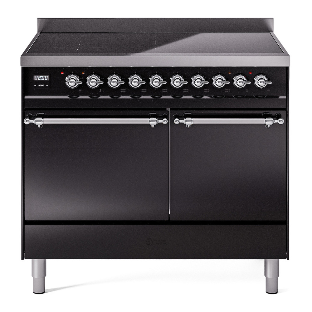 ILVE UPDI406QNMPBKC Nostalgie II 40 inch Induction Range with 6 Elements (Solid Door, Glossy Black, Chrome) 1 UPDI406QNMPBKC