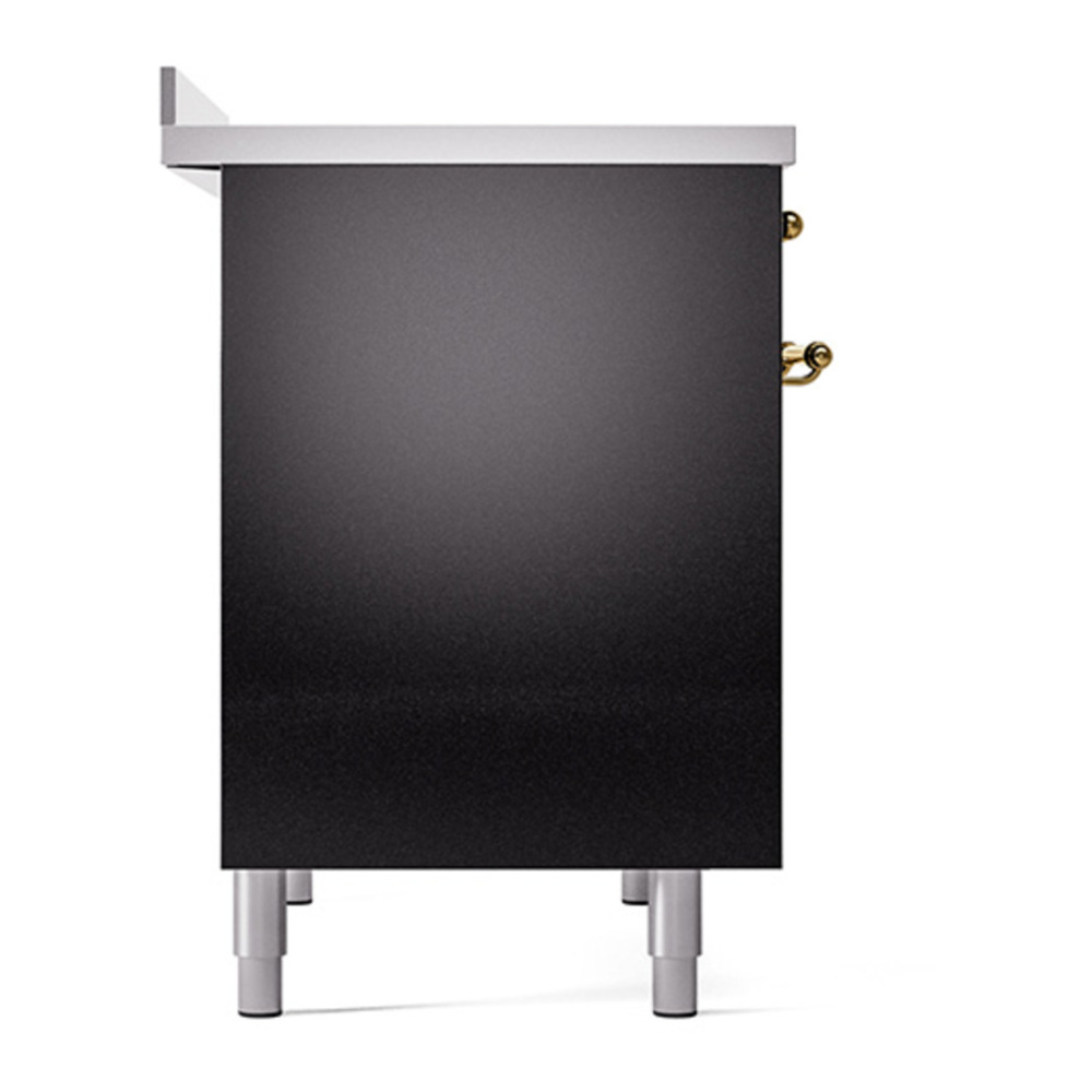 ILVE UPDI406QNMPBKG Nostalgie II 40 inch Induction Range with 6 Elements (Solid Door, Glossy Black, Brass) 7 ILVE_UPDI406QNMPBKG_left_side
