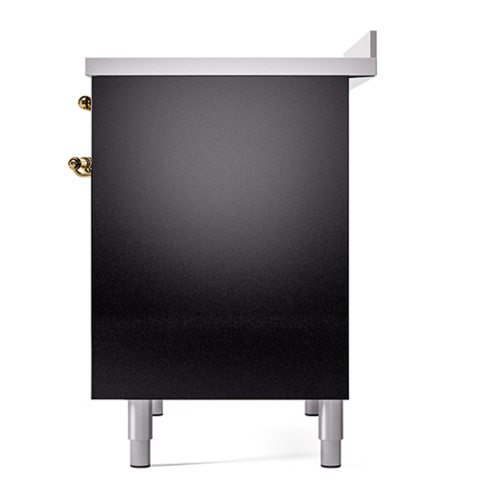 ILVE UPDI406QNMPBKG Nostalgie II 40 inch Induction Range with 6 Elements (Solid Door, Glossy Black, Brass) 8 ILVE_UPDI406QNMPBKG_right_side