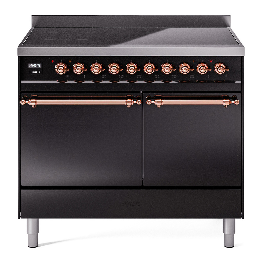 ILVE UPDI406QNMPBKP Nostalgie II 40 inch Induction Range with 6 Elements (Solid Door, Glossy Black, Copper) 1 UPDI406QNMPBKP