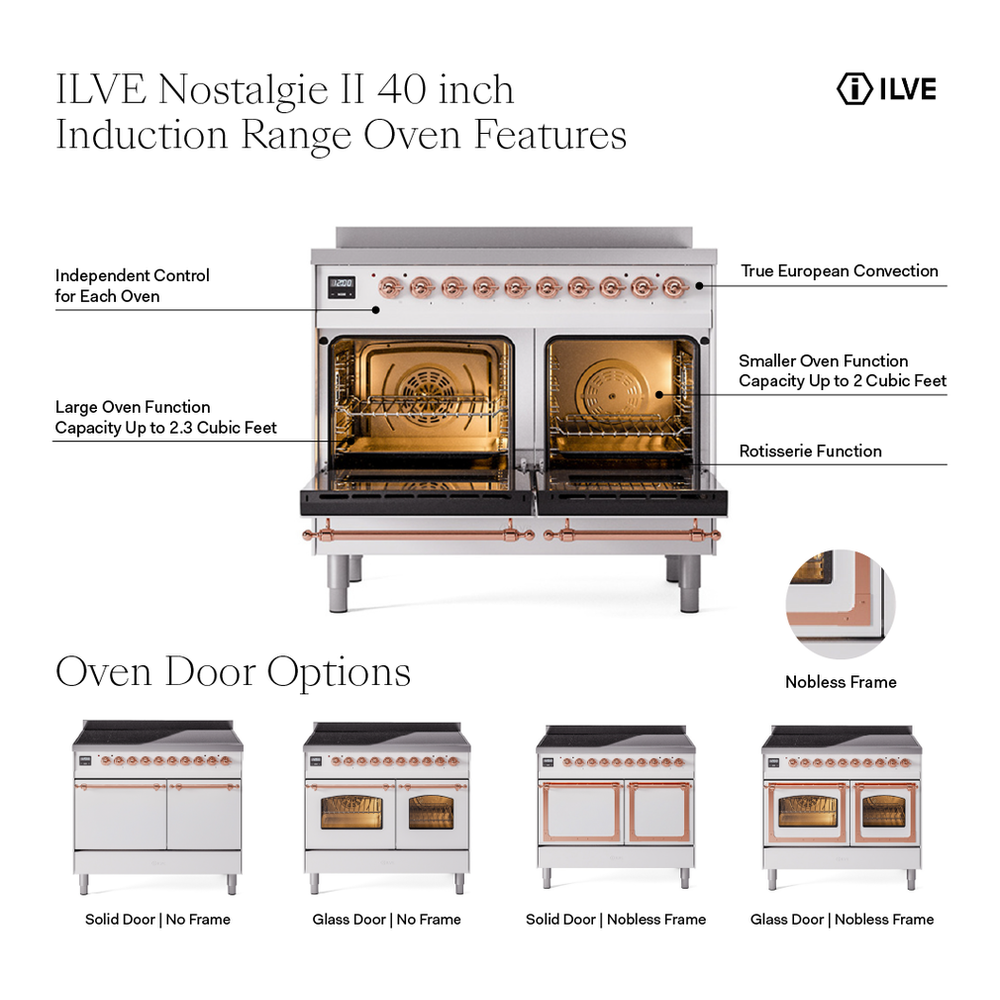 ILVE UPDI406QNMPBKP Nostalgie II 40 inch Induction Range with 6 Elements (Solid Door, Glossy Black, Copper) 3 ILVE UPDI406NMP Nostalgie II 40 inch Induction Range with 6 Elements