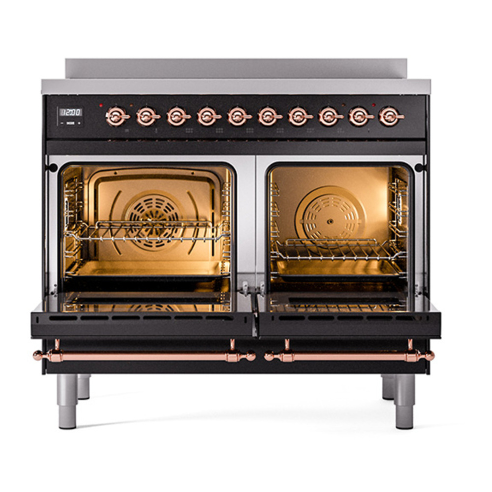 ILVE UPDI406QNMPBKP Nostalgie II 40 inch Induction Range with 6 Elements (Solid Door, Glossy Black, Copper) 5 ILVE_UPDI406QNMPBKP_oven_door_opened