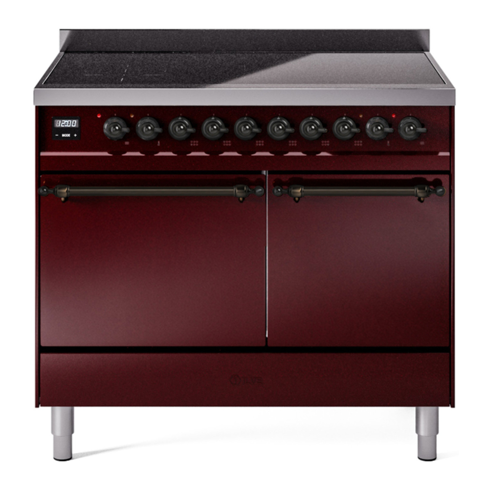 ILVE UPDI406QNMPBUB Nostalgie II 40 inch Induction Range with 6 Elements (Solid Door, Burgundy, Burnished) 1 UPDI406QNMPBUB