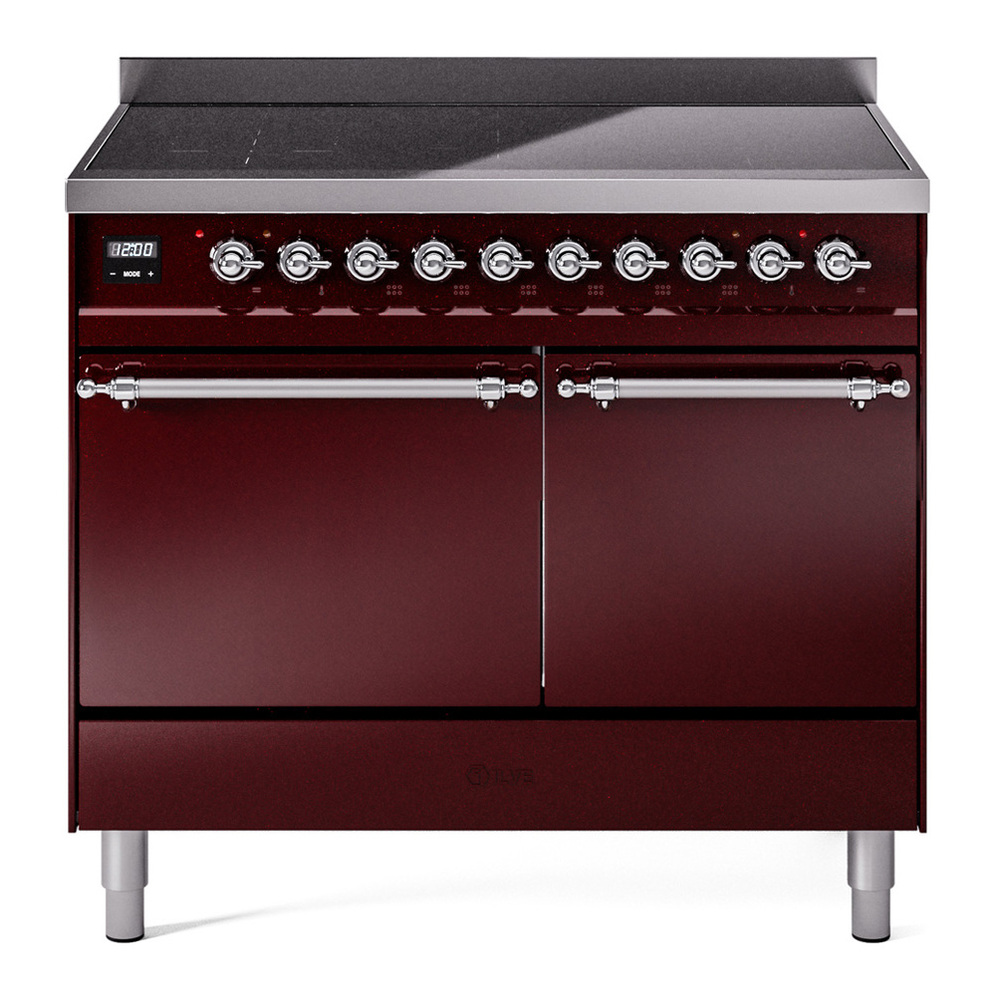 ILVE UPDI406QNMPBUC Nostalgie II 40 inch Induction Range with 6 Elements (Solid Door, Burgundy, Chrome) 1 UPDI406QNMPBUC
