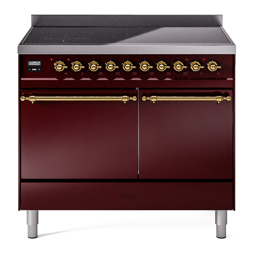 ILVE UPDI406QNMPBUG Nostalgie II 40 inch Induction Range with 6 Elements (Solid Door, Burgundy, Brass) 1 UPDI406QNMPBUG
