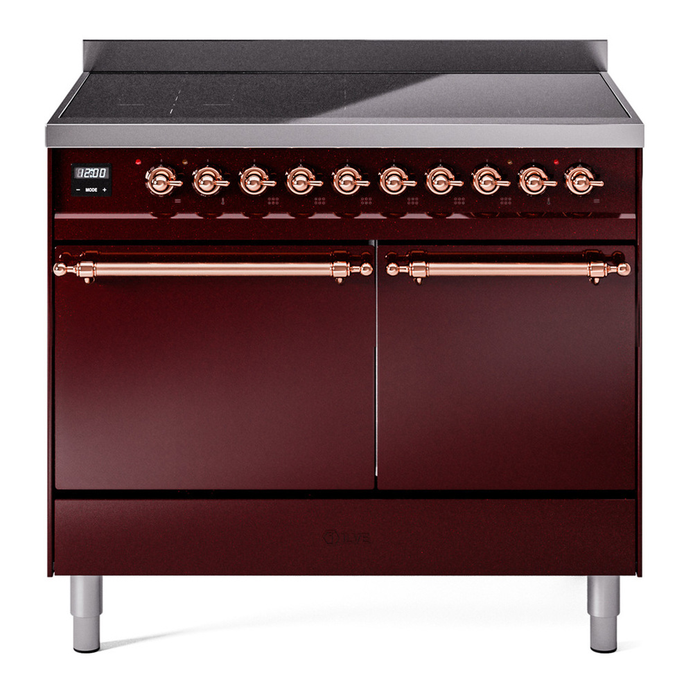 ILVE UPDI406QNMPBUP Nostalgie II 40 inch Induction Range with 6 Elements (Solid Door, Burgundy, Copper) 1 UPDI406QNMPBUP