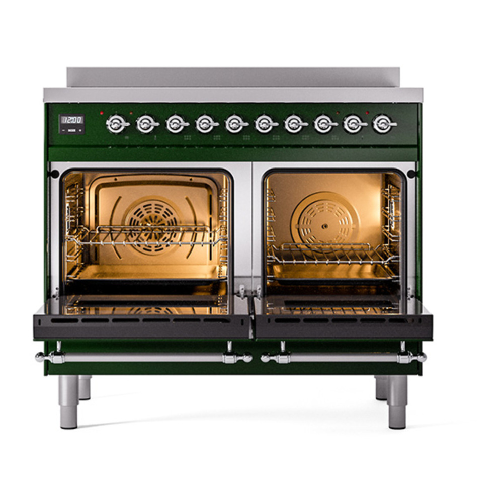 ILVE UPDI406QNMPEGC Nostalgie II 40 inch Induction Range with 6 Elements (Solid Door, Emerald Green, Chrome) 5 ILVE_UPDI406QNMPEGC_oven_door_opened