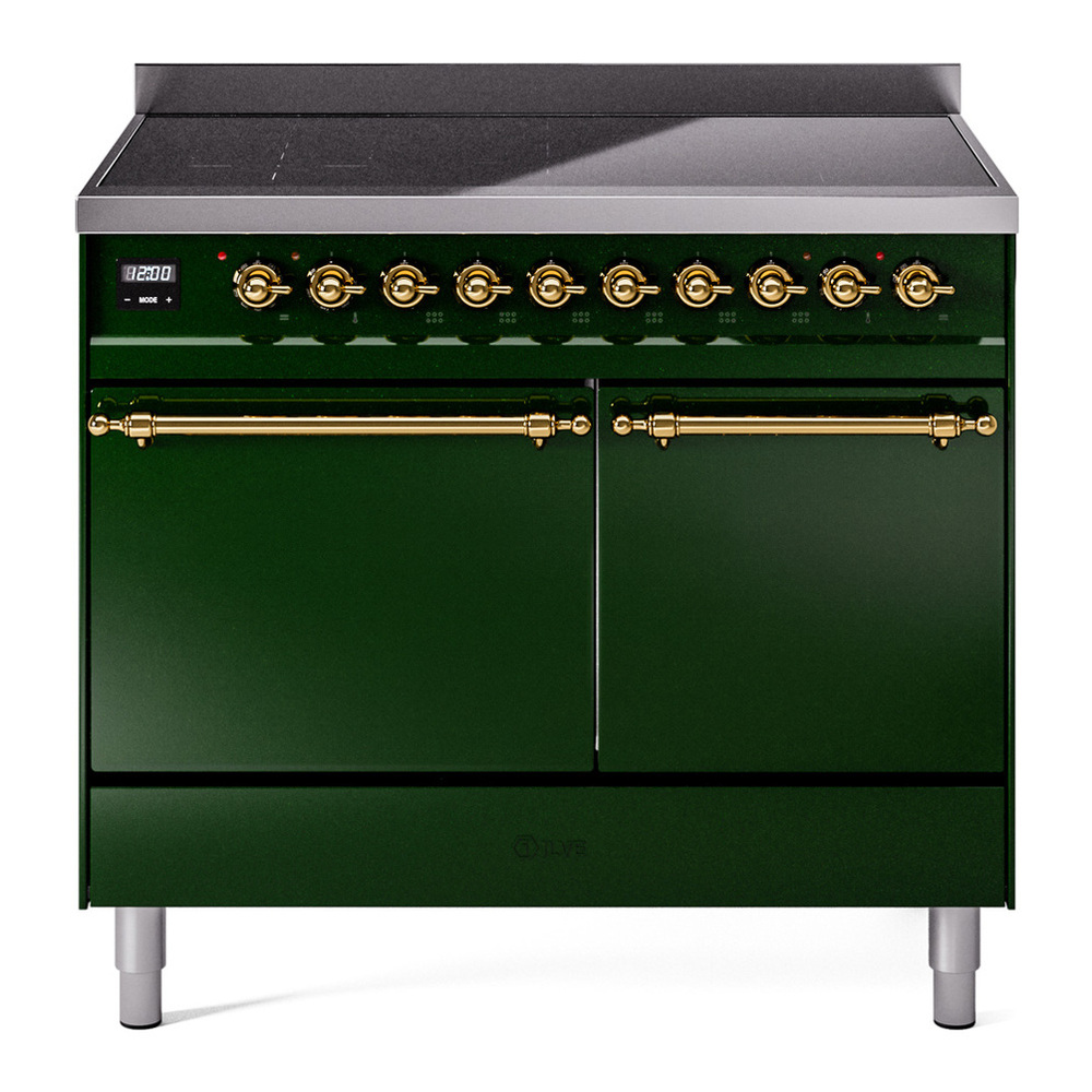 ILVE UPDI406QNMPEGG Nostalgie II 40 inch Induction Range with 6 Elements (Solid Door, Emerald Green, Brass) 1 UPDI406QNMPEGG