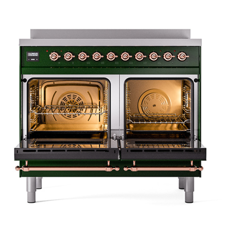 ILVE UPDI406QNMPEGP Nostalgie II 40 inch Induction Range with 6 Elements (Solid Door, Emerald Green, Copper) 5 ILVE_UPDI406QNMPEGP_oven_door_opened