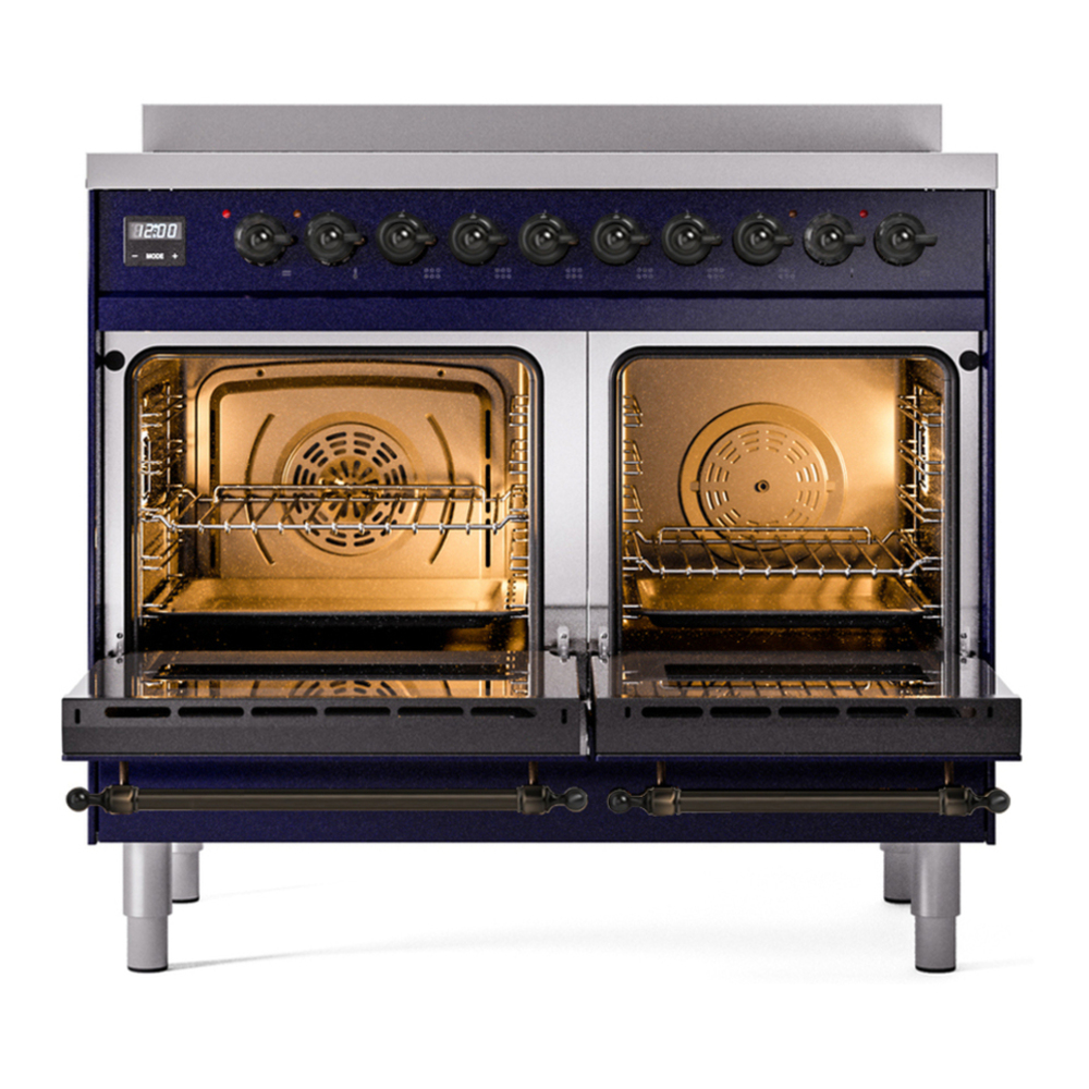 ILVE UPDI406QNMPMBB Nostalgie II 40 inch Induction Range with 6 Elements (Solid Door, Midnight Blue, Burnished) 5 ILVE UPDI406NMP doors opened