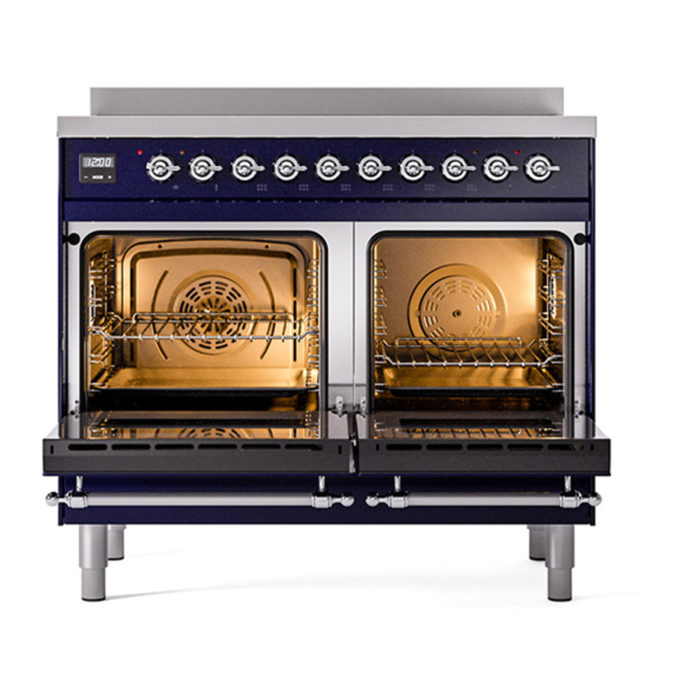 ILVE UPDI406QNMPMBC Nostalgie II 40 inch Induction Range with 6 Elements (Solid Door, Midnight Blue, Chrome) 5 ILVE_UPDI406QNMPMBC_oven_door_opened