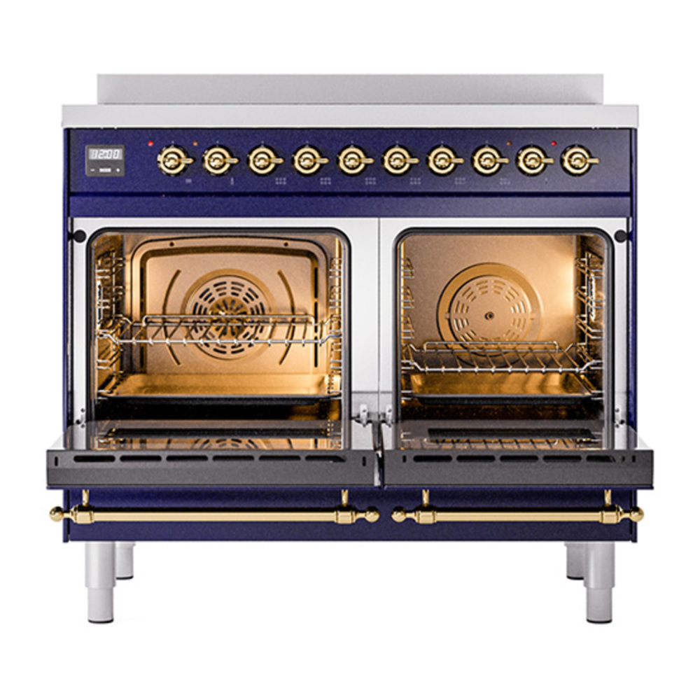 ILVE UPDI406QNMPMBG Nostalgie II 40 inch Induction Range with 6 Elements (Solid Door, Midnight Blue, Brass) 5 ILVE_UPDI406QNMPMBG_oven_door_opened