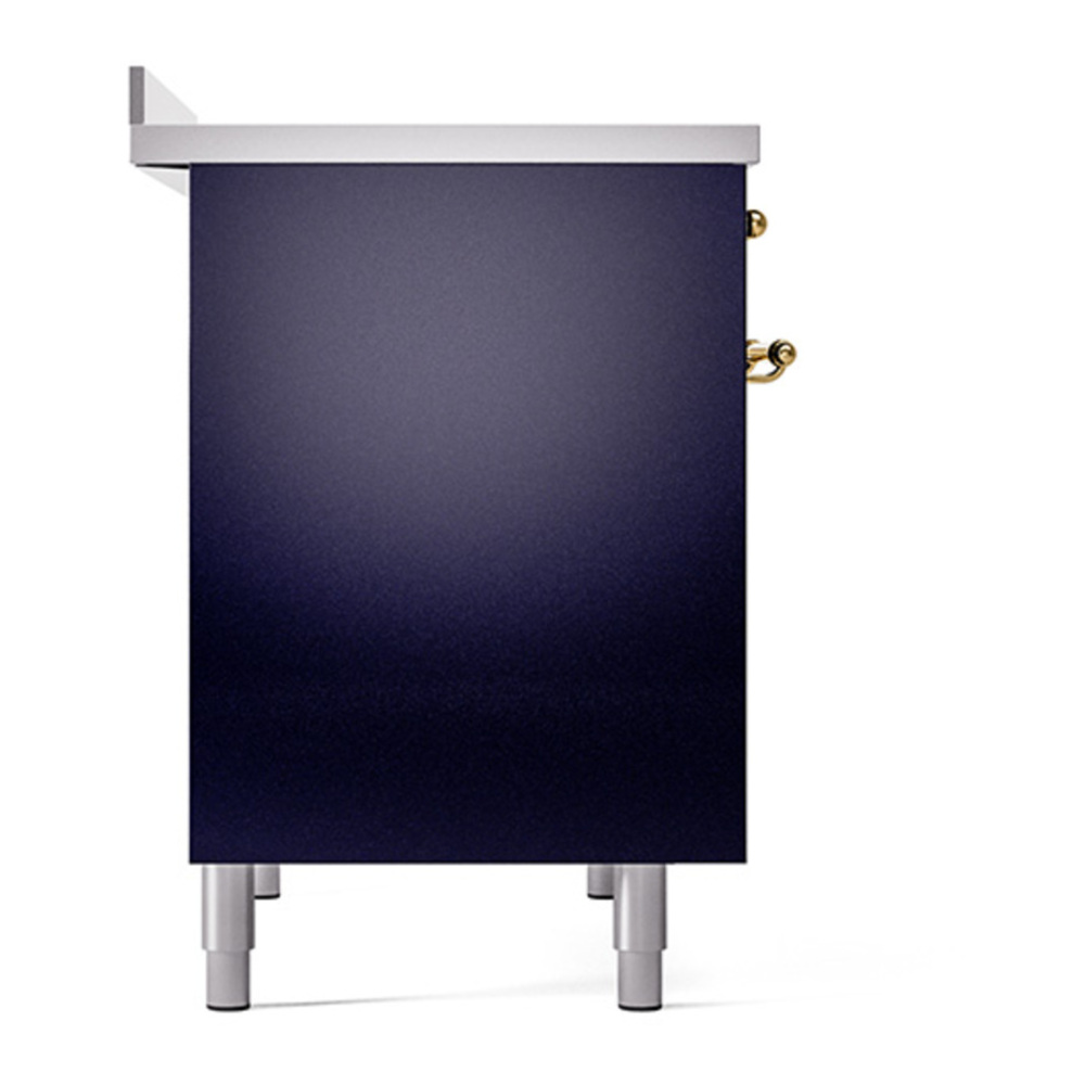 ILVE UPDI406QNMPMBG Nostalgie II 40 inch Induction Range with 6 Elements (Solid Door, Midnight Blue, Brass) 7 ILVE_UPDI406QNMPMBG_left_side