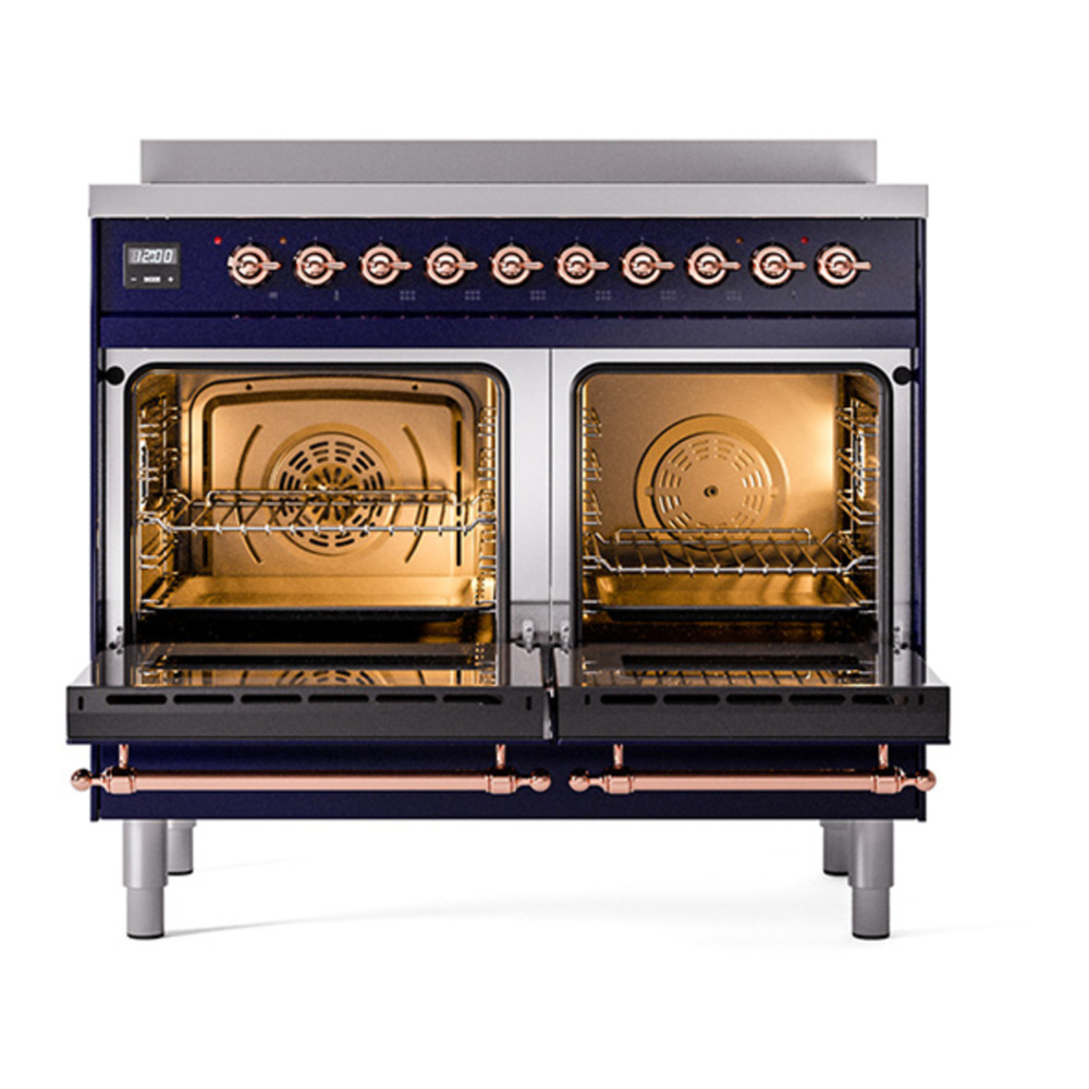 ILVE UPDI406QNMPMBP Nostalgie II 40 inch Induction Range with 6 Elements (Solid Door, Midnight Blue, Copper) 5 ILVE_UPDI406QNMPMBP_oven_door_opened