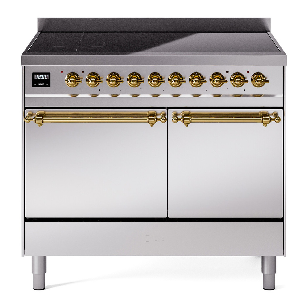 ILVE UPDI406QNMPSSG Nostalgie II 40 inch Induction Range with 6 Elements (Solid Door, Stainless Steel, Brass) 1 UPDI406QNMPSSG
