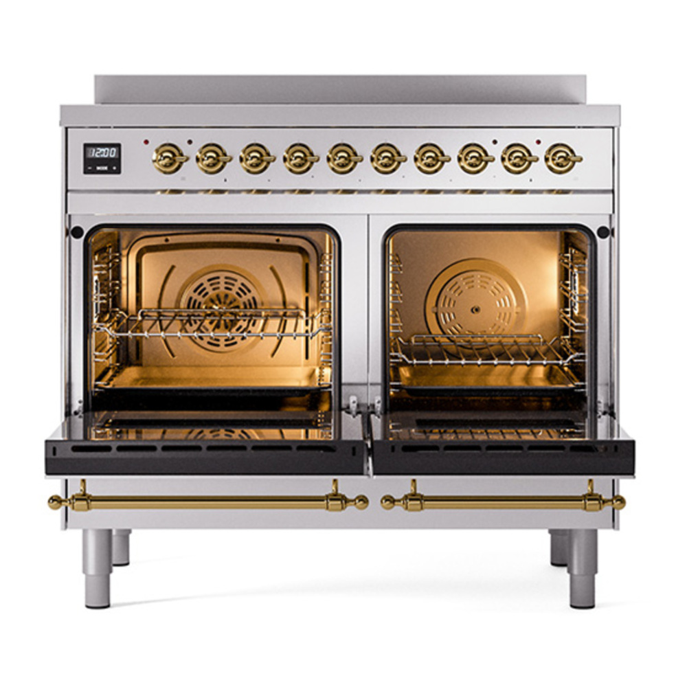 ILVE UPDI406QNMPSSG Nostalgie II 40 inch Induction Range with 6 Elements (Solid Door, Stainless Steel, Brass) 5 ILVE_UPDI406QNMPSSG_oven_door_opened