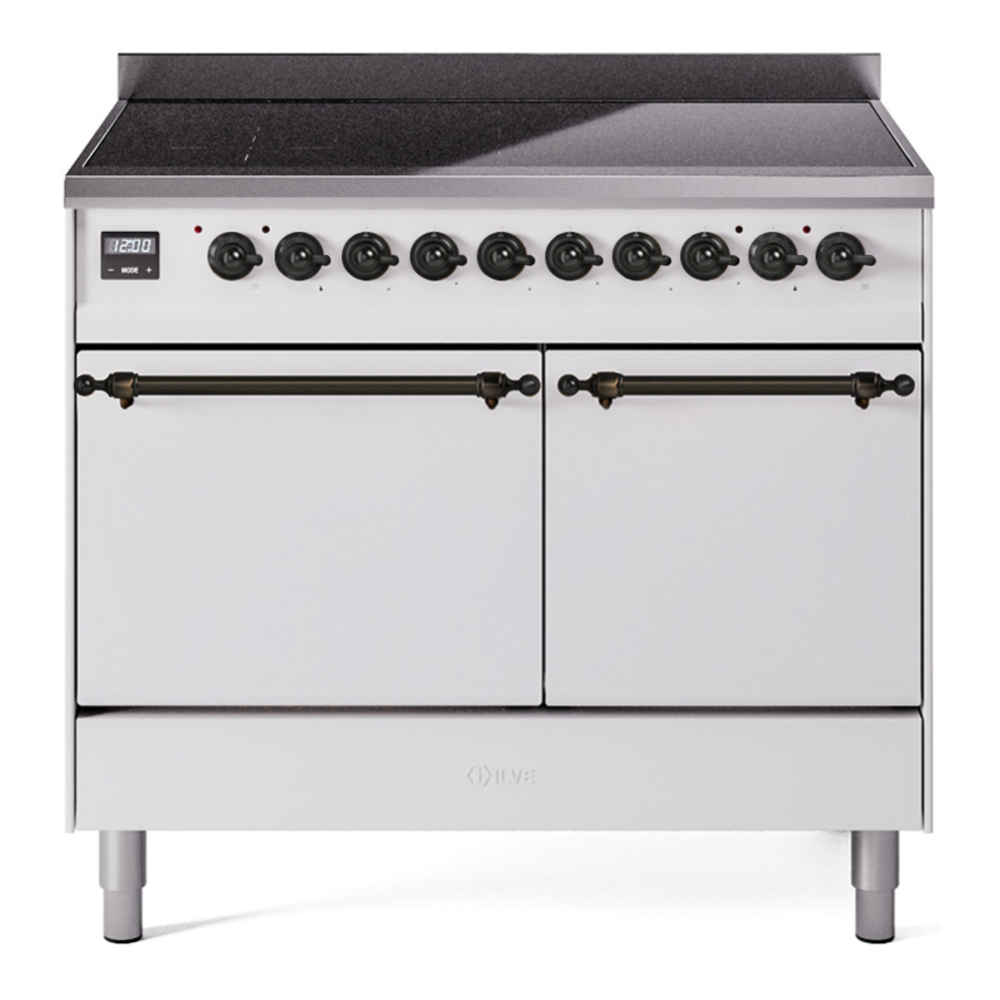 ILVE UPDI406QNMPWHB Nostalgie II 40 inch Induction Range with 6 Elements (Solid Door, White, Burnished) 1 UPDI406QNMPWHB