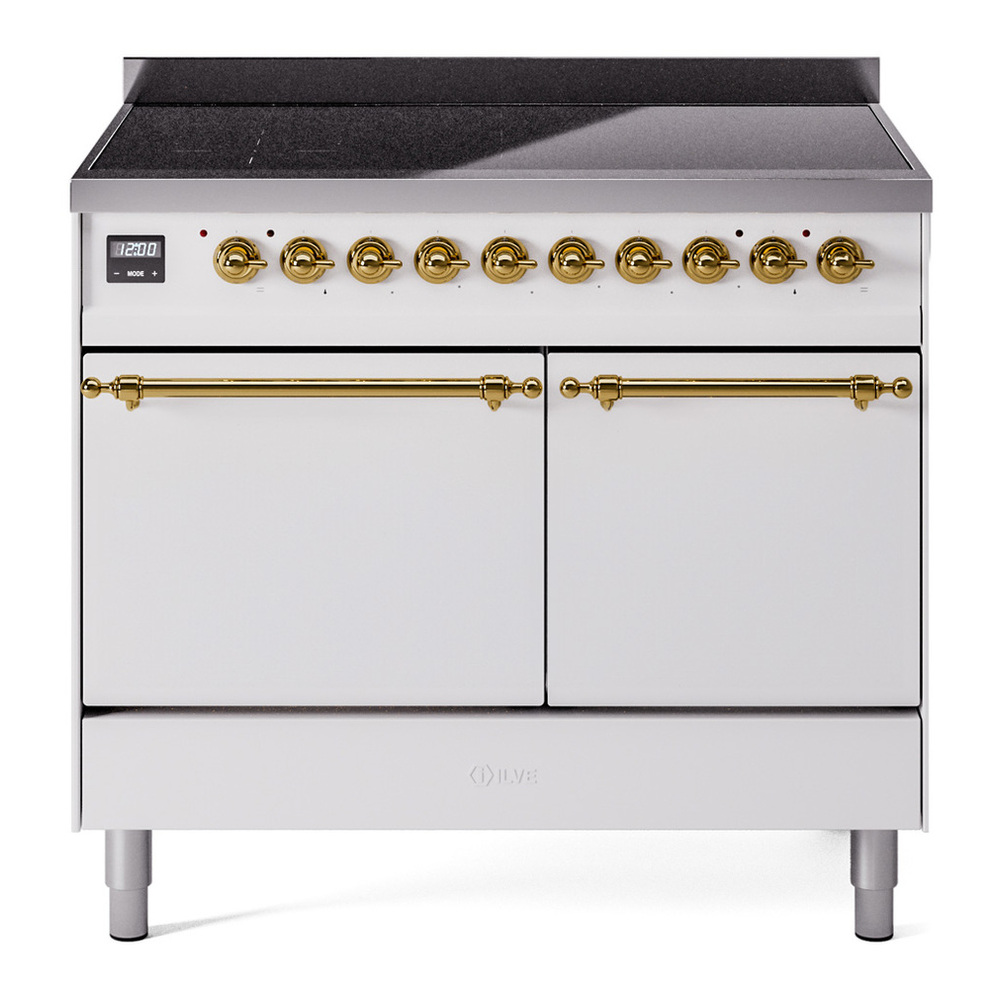 ILVE UPDI406QNMPWHG Nostalgie II 40 inch Induction Range with 6 Elements (Solid Door, White, Brass) 1 UPDI406QNMPWHG