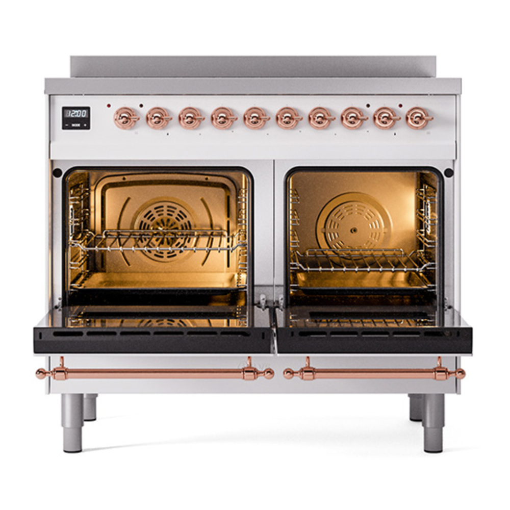 ILVE UPDI406QNMPWHP Nostalgie II 40 inch Induction Range with 6 Elements (Solid Door, White, Copper) 5 ILVE_UPDI406QNMPWHP_oven_door_opened