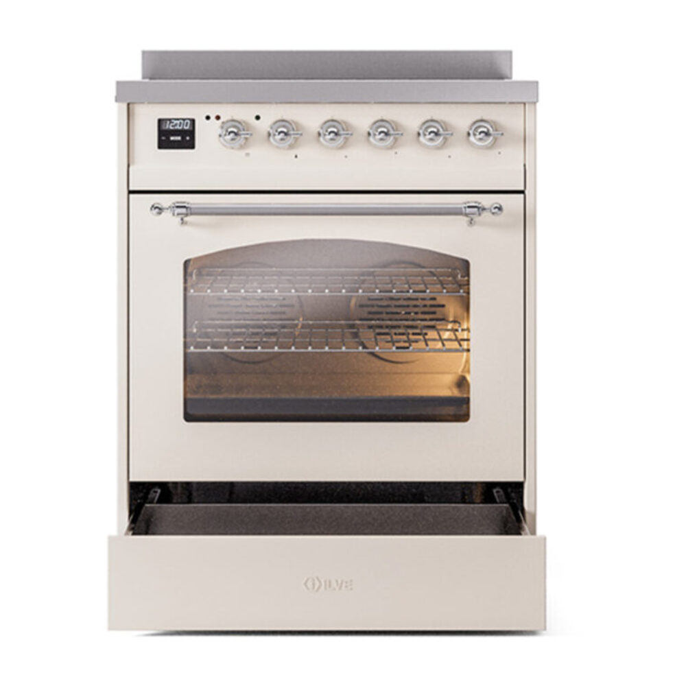 ILVE_UPI304NMPAWC_Nostalgie_II_30"_Dual_Fuel_Range_drawer_opened