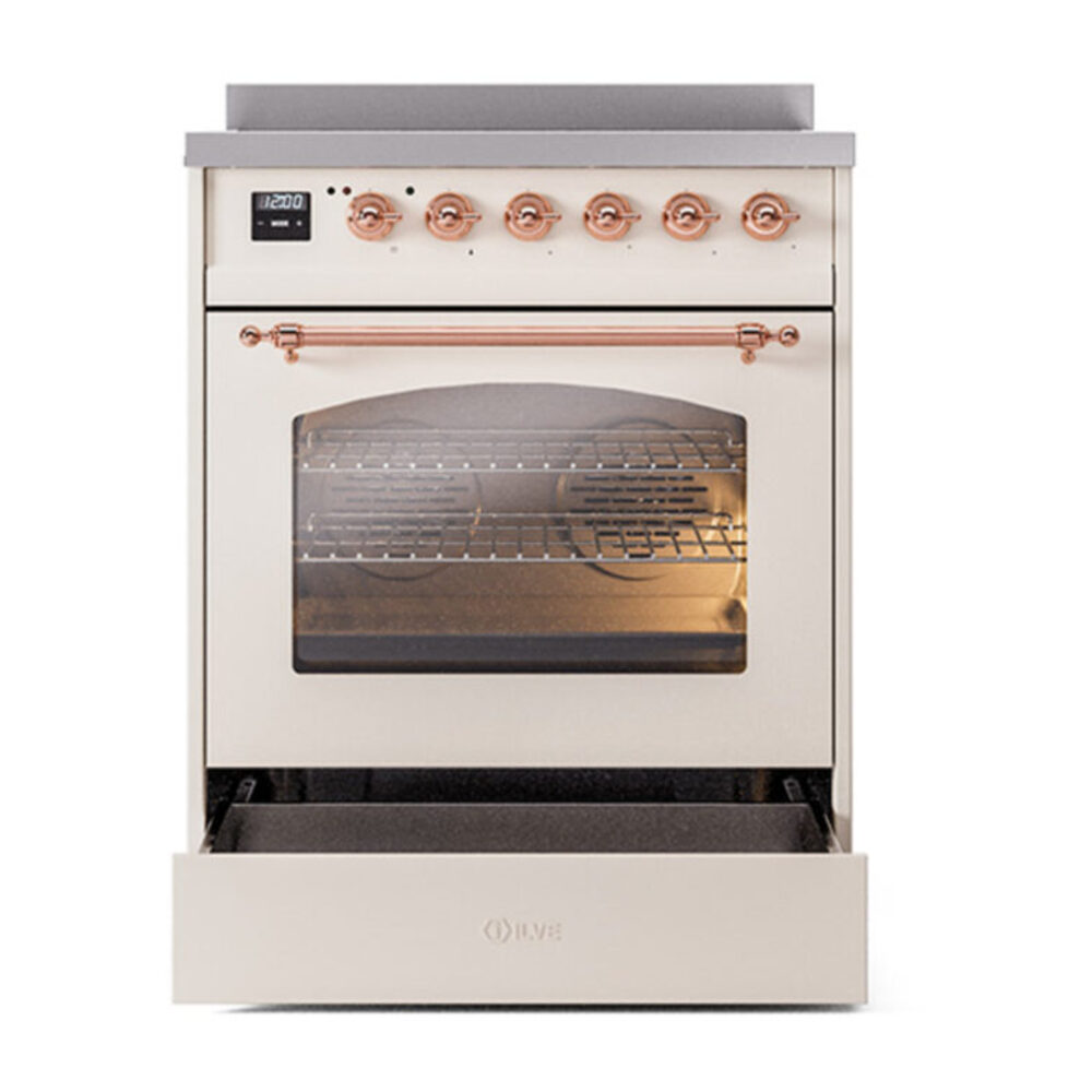 ILVE_UPI304NMPAWP_Nostalgie_II_30"_Dual_Fuel_Range_drawer_opened