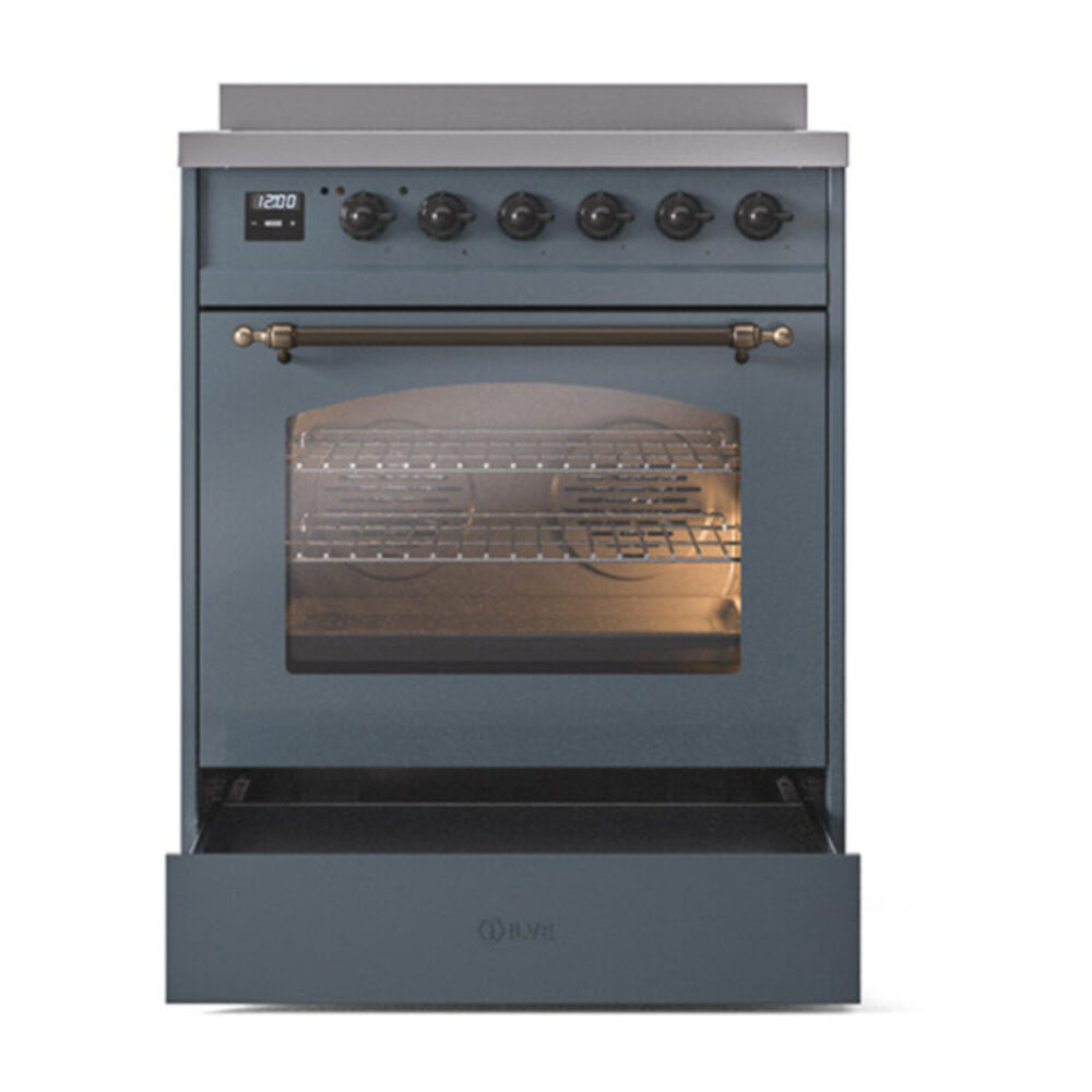 ILVE_UPI304NMPBGB_Nostalgie_II_30"_Dual_Fuel_Range_drawer_opened