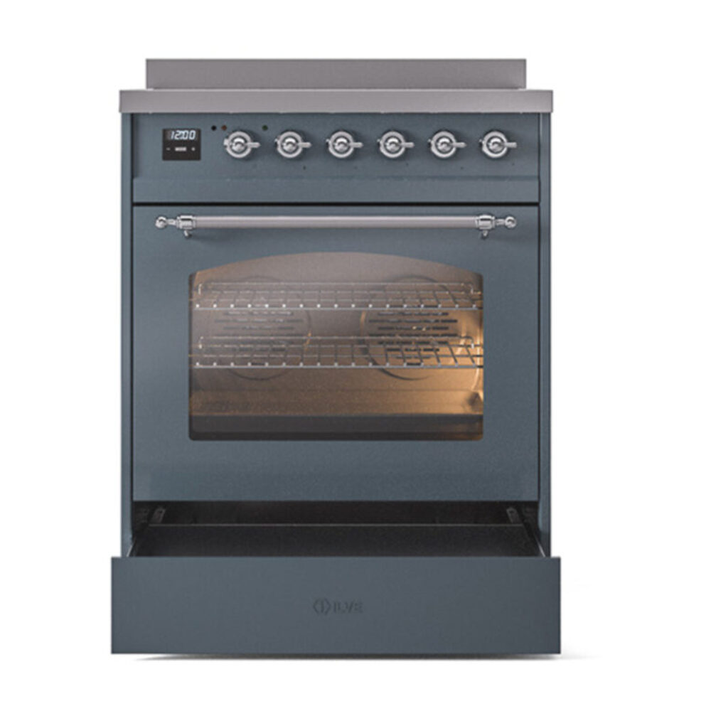ILVE_UPI304NMPBGC_Nostalgie_II_30"_Dual_Fuel_Range_drawer_opened