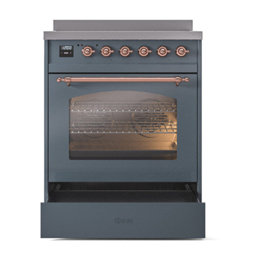 ILVE_UPI304NMPBGP_Nostalgie_II_30"_Dual_Fuel_Range_drawer_opened
