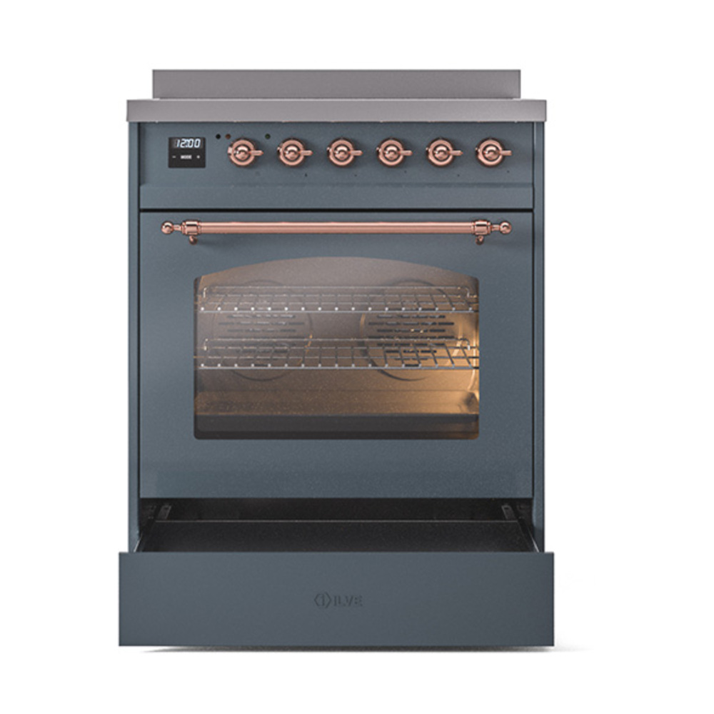 ILVE_UPI304NMPBGP_Nostalgie_II_30"_Dual_Fuel_Range_drawer_opened