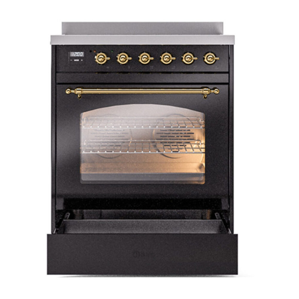 ILVE_UPI304NMPBKG_Nostalgie_II_30"_Dual_Fuel_Range_drawer_opened