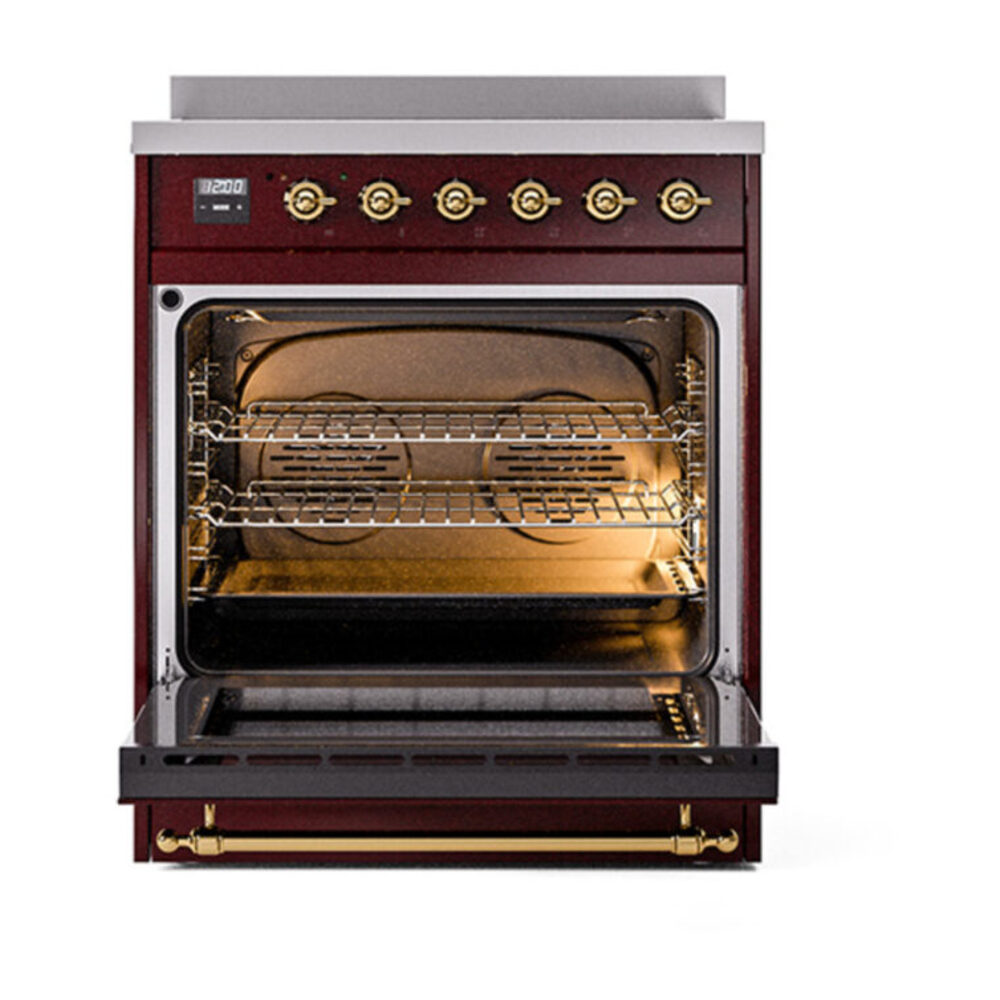 ILVE_UPI304NMPBUG_Nostalgie_II_30"_Dual_Fuel_Range_oven_door_opened