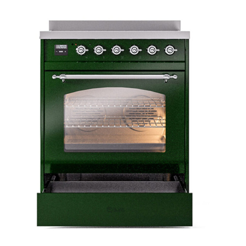 ILVE_UPI304NMPEGC_Nostalgie_II_30"_Dual_Fuel_Range_drawer_opened